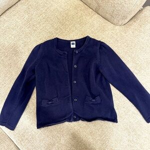 NFS. Janie and Jack navy cardigan with bow detail on pocket size 3